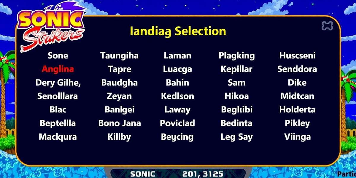 Sonic Strikers language selection screen showing 12 Indian languages